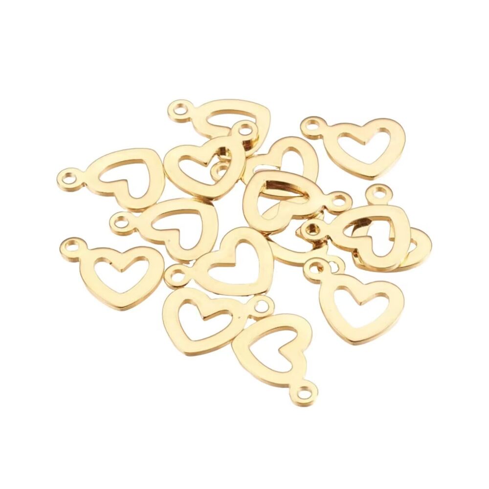 7654 100Pcs Classic Elegant Golden Hollow Heart Charms with Hanging Hole